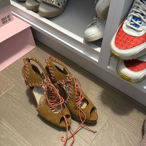 Strappy suede and pink BRIAN ATWOOD heels